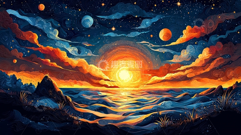 高清大图下载【趣麦麦图】宇宙日落海景