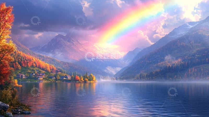 高清大图下载【趣麦麦图】彩虹山川湖泊秋景