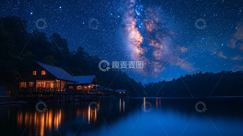 高清大图下载【趣麦麦图】星空下的木屋