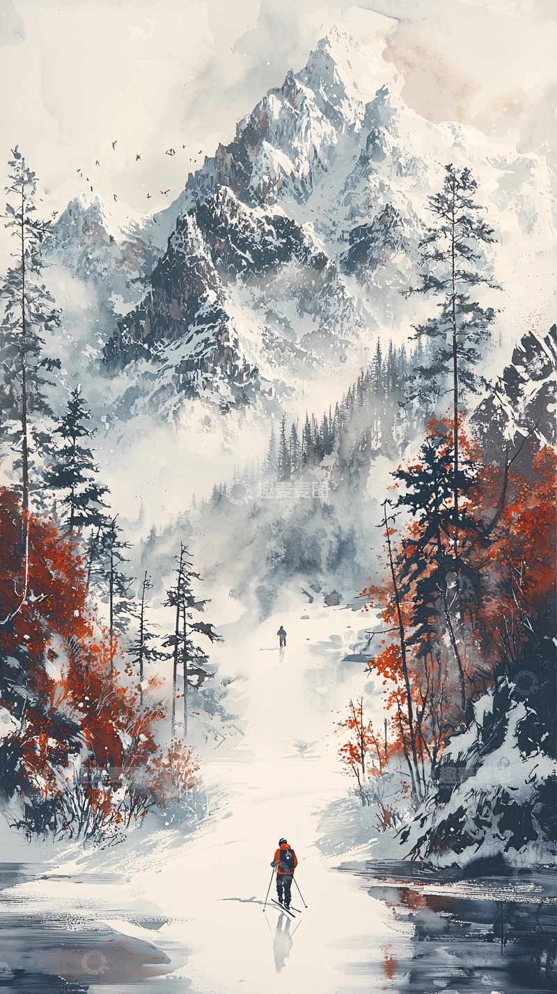 高清大图下载【趣麦麦图】雪山峡谷冬季远足