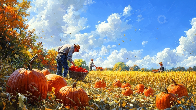 高清大图下载【趣麦麦图】秋收时节南瓜丰收景象