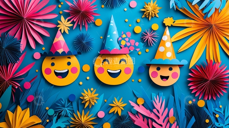 高清大图下载【趣麦麦图】彩色纸艺笑脸派对