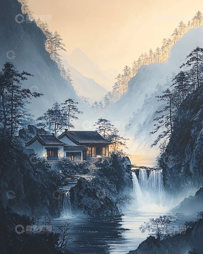 高清大图下载【趣麦麦图】山谷中的水墨画