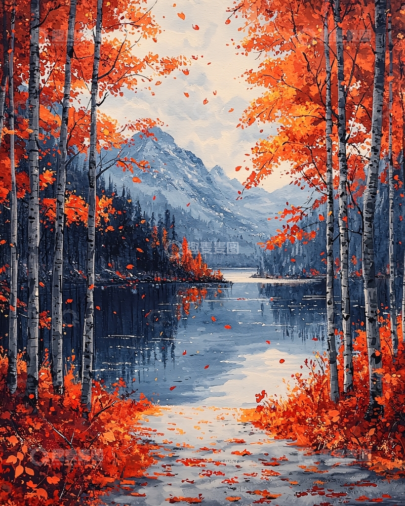 高清大图下载【趣麦麦图】秋日湖边树林