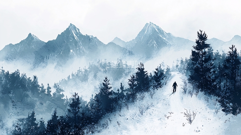 高清大图下载【趣麦麦图】雾气笼罩的雪山森林