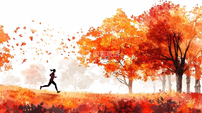 高清大图下载【趣麦麦图】秋日跑步女子剪影