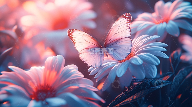 高清大图下载【趣麦麦图】唯美梦幻白蝴蝶花丛