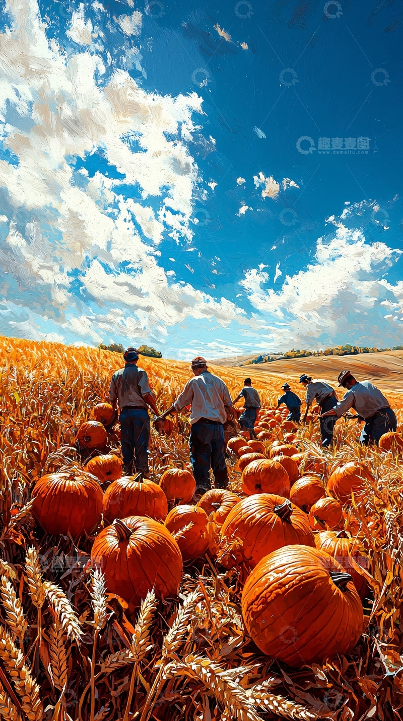 高清大图下载【趣麦麦图】秋收时节南瓜丰收景象