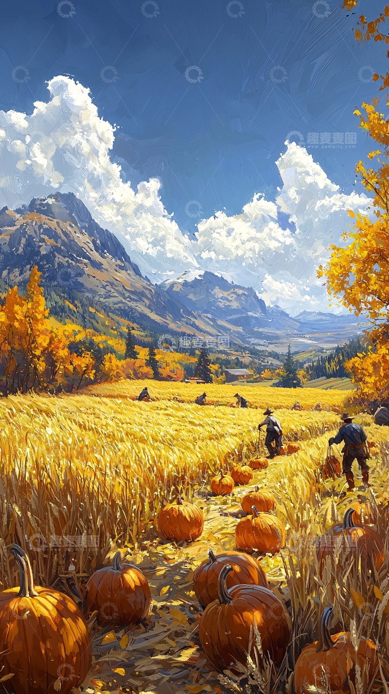 高清大图下载【趣麦麦图】秋收时节南瓜丰收景象