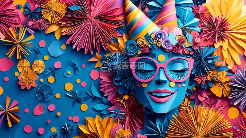 高清大图下载【趣麦麦图】彩色纸艺花卉人脸