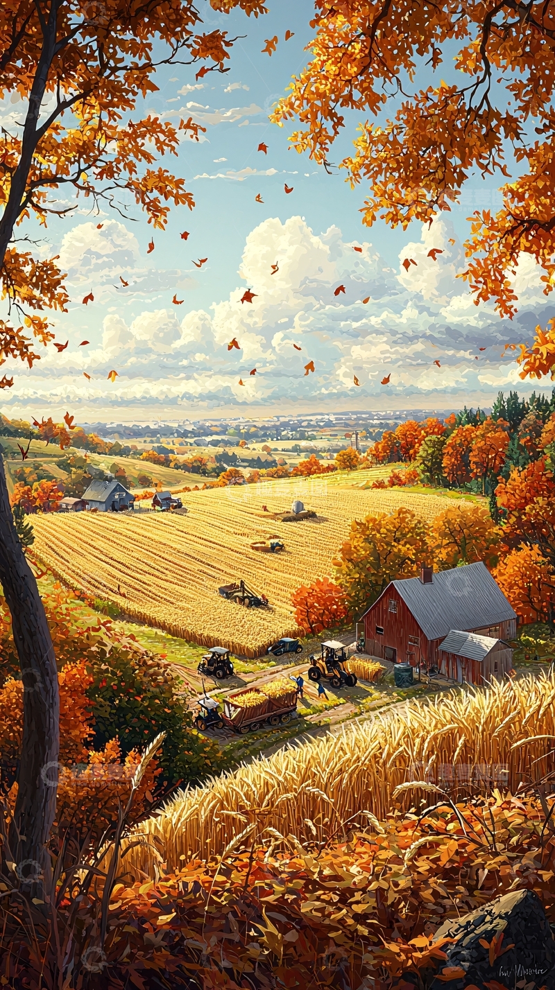 高清大图下载【趣麦麦图】秋收时节的田园风光