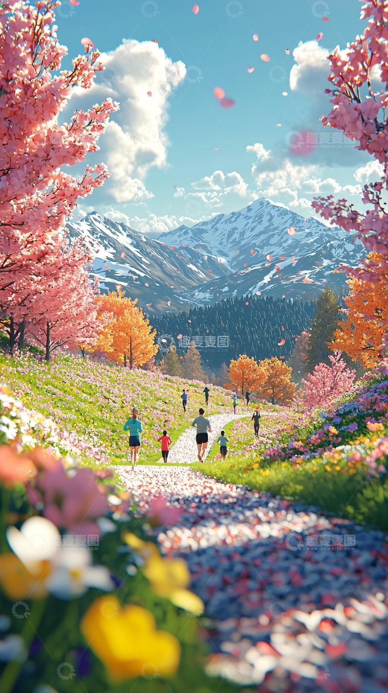 高清大图下载【趣麦麦图】春日山间跑步