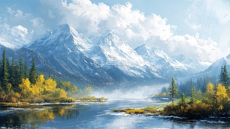 高清大图下载【趣麦麦图】雪山秋景湖泊风景