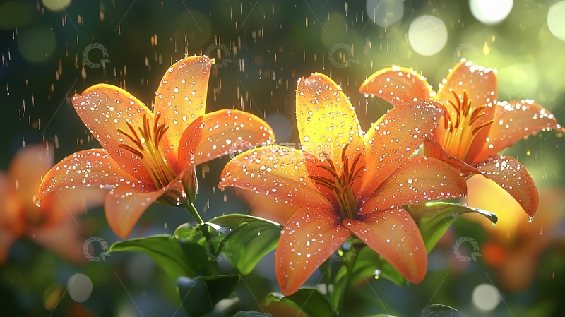 高清大图下载【趣麦麦图】雨中绽放的橙色百合花