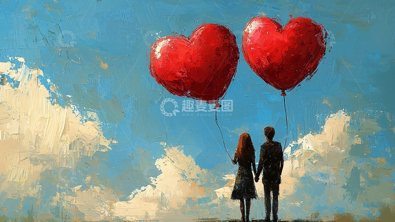 高清大图下载【趣麦麦图】-蓝天白云下相拥的恋人