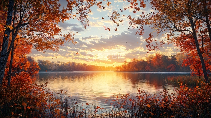 高清大图下载【趣麦麦图】秋日落日湖景