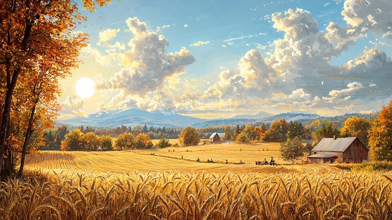 高清大图下载【趣麦麦图】秋日麦田乡村风景