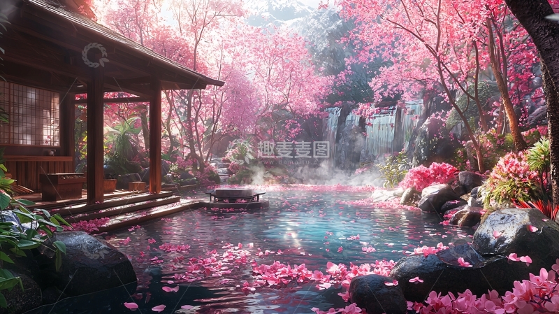 高清大图下载【趣麦麦图】梦幻樱花温泉庭院