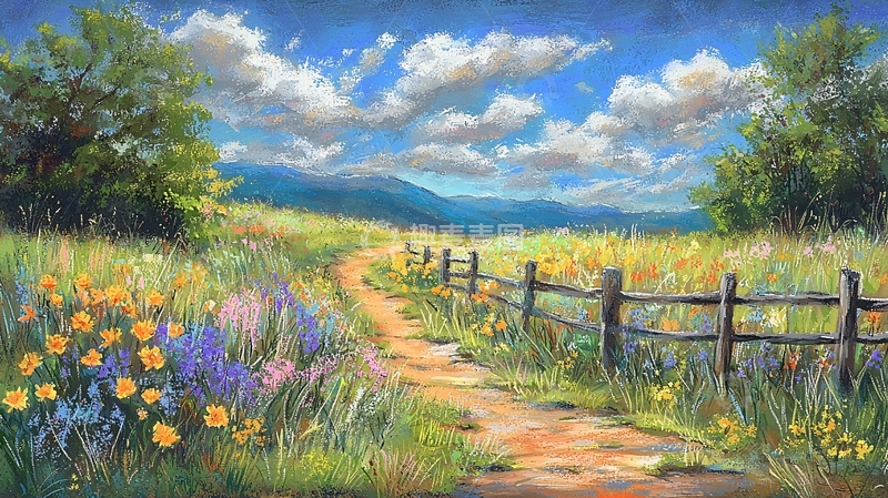 高清大图下载【趣麦麦图】乡间小路风景画