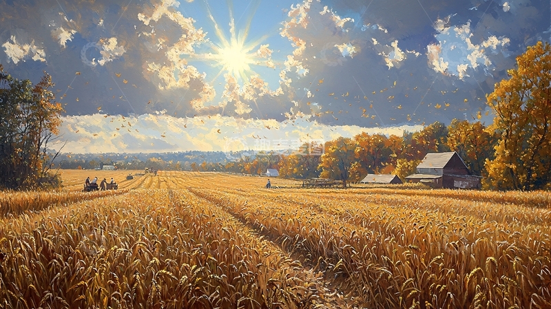 高清大图下载【趣麦麦图】秋收时节金黄麦田