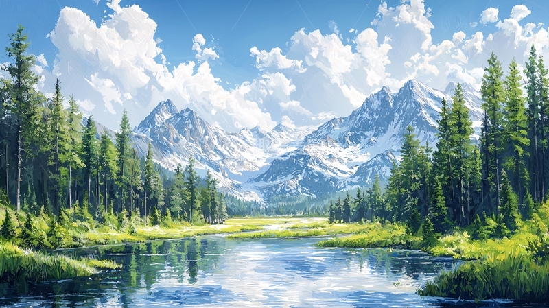 高清大图下载【趣麦麦图】雪山湖泊森林风景