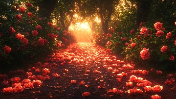 落日余晖下的玫瑰花路