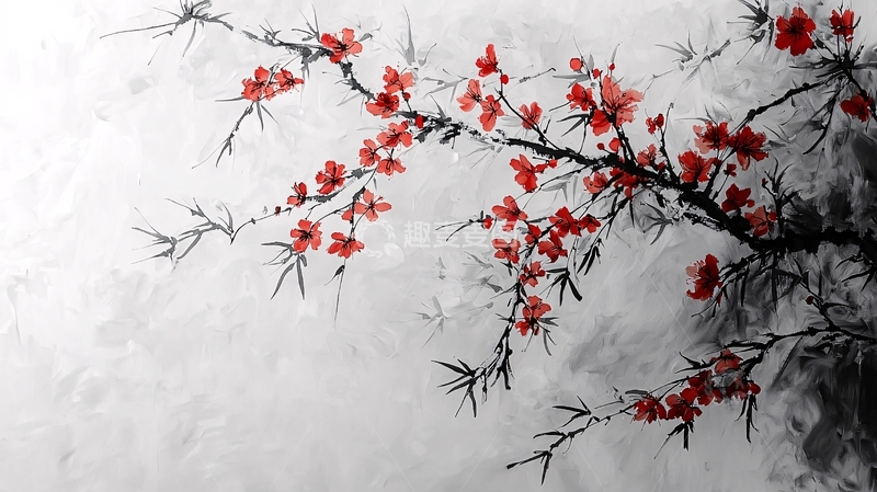 高清大图下载【趣麦麦图】水墨红梅