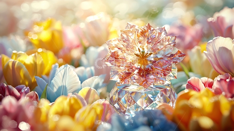 高清大图下载【趣麦麦图】彩色郁金香花海香水瓶