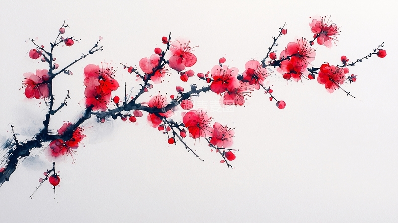 高清大图下载【趣麦麦图】水墨红梅