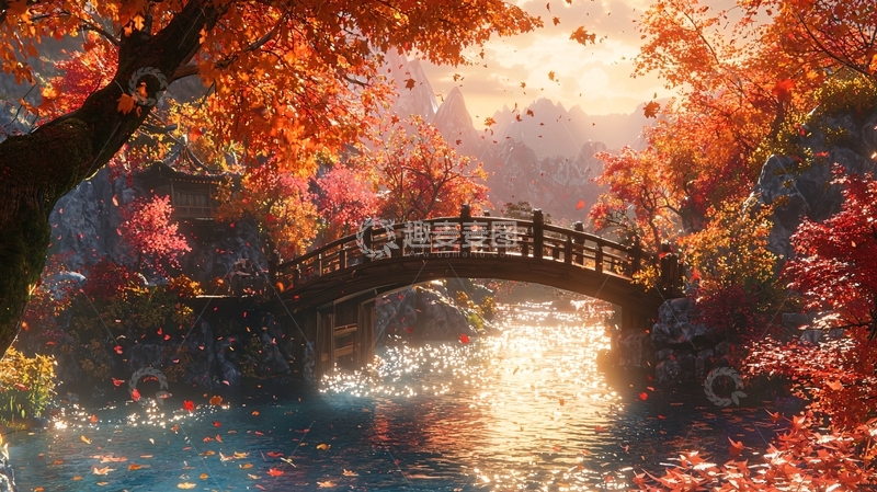 高清大图下载【趣麦麦图】秋枫桥流水