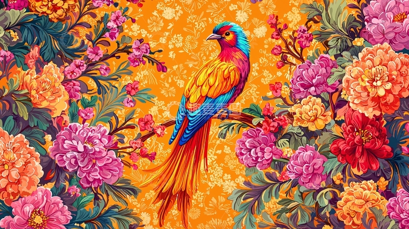 高清大图下载【趣麦麦图】彩色鸟儿花卉图