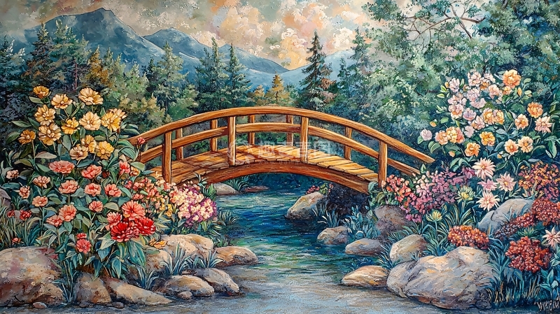 高清大图下载【趣麦麦图】花园小桥流水