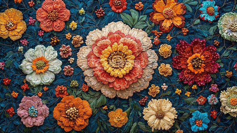 高清大图下载【趣麦麦图】立体花朵刺绣