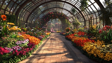 阳光下的花房长廊