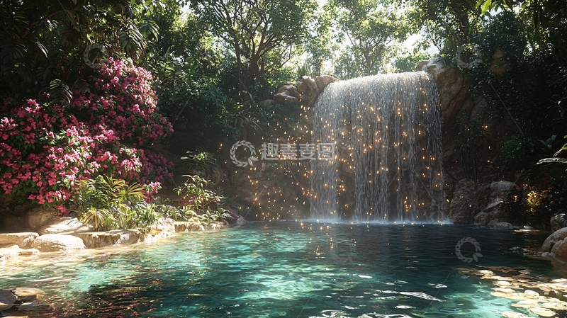 高清大图下载【趣麦麦图】热带雨林中的瀑布