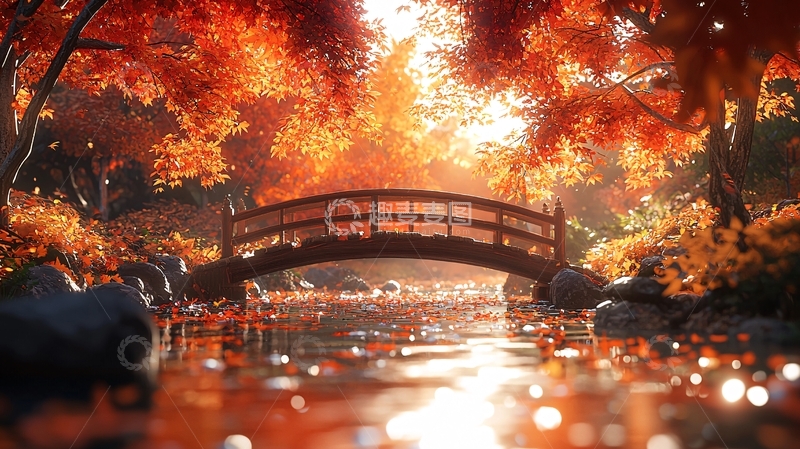 高清大图下载【趣麦麦图】秋日暖阳下的木桥