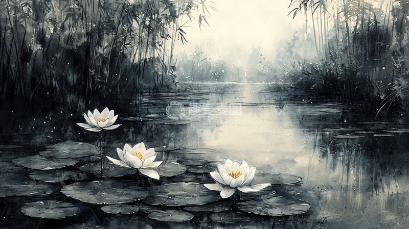 高清大图下载【趣麦麦图】水墨画荷花