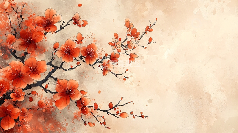 高清大图下载【趣麦麦图】水墨红梅