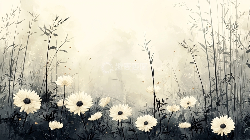 高清大图下载【趣麦麦图】朦胧意境黑白花田