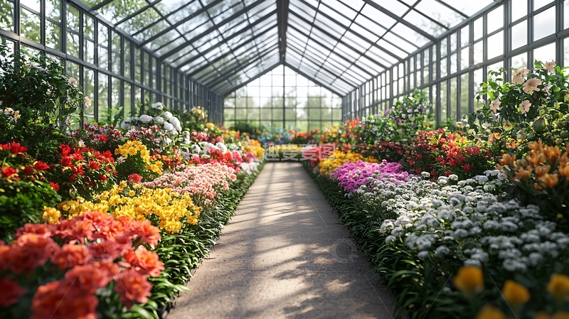 高清大图下载【趣麦麦图】阳光洒满温室花房