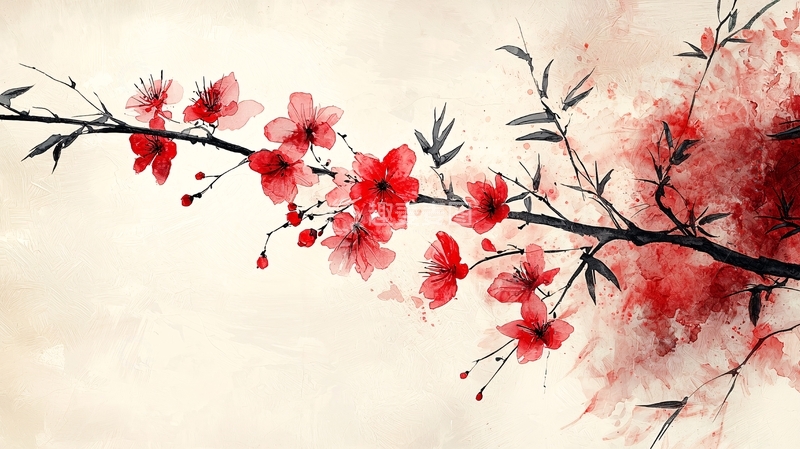 高清大图下载【趣麦麦图】水墨红梅