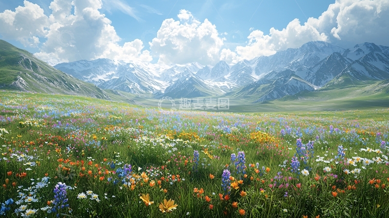 高清大图下载【趣麦麦图】阳光下的高山野花田