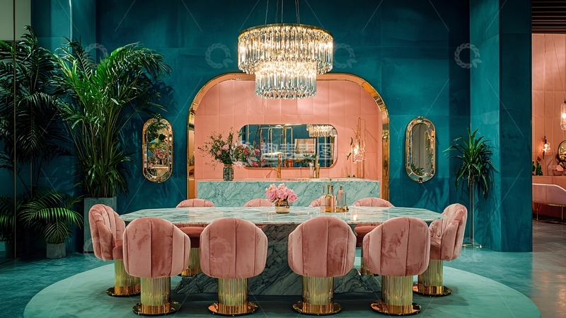 高清大图下载【趣麦麦图】蒂芙尼蓝粉红色复古餐厅