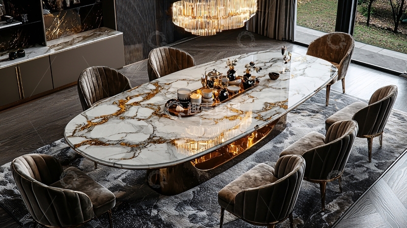 高清大图下载【趣麦麦图】奢华大理石椭圆餐桌