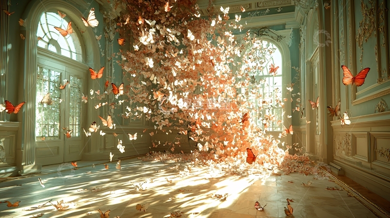 高清大图下载【趣麦麦图】宫殿里飞舞的蝴蝶