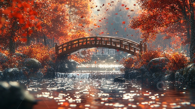 高清大图下载【趣麦麦图】秋枫桥流水