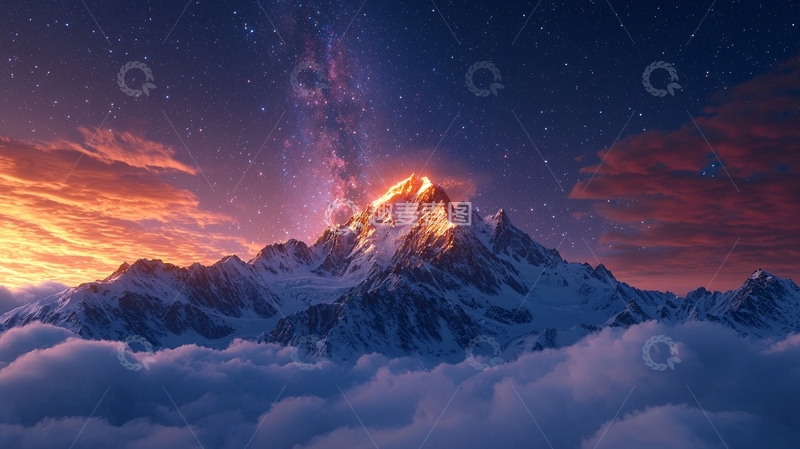 高清大图下载【趣麦麦图】极光山峰云海日落
