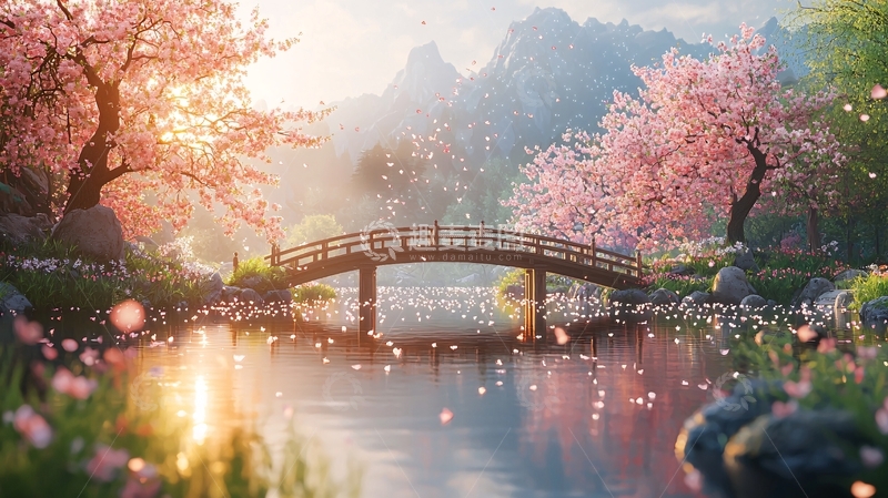 高清大图下载【趣麦麦图】春日樱花桥