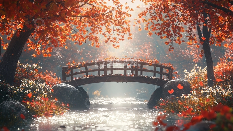 高清大图下载【趣麦麦图】秋日小桥流水人家