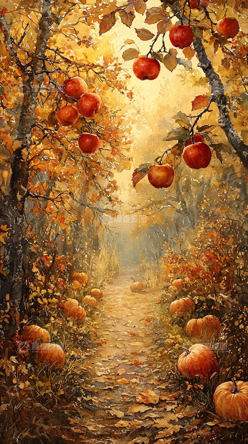 高清大图下载【趣麦麦图】秋日苹果树林小路